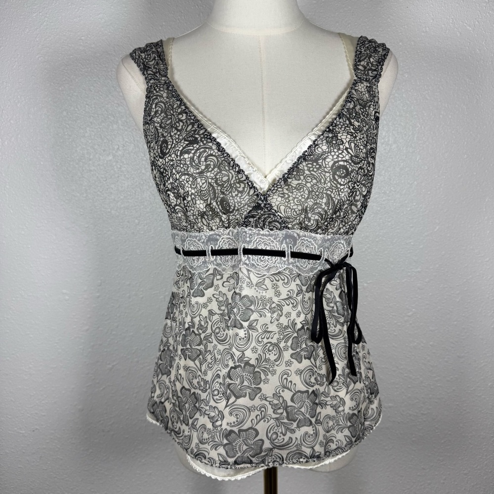 White House Black Market 100% Silk Lace Camisole Floral Empire Waist Top XS